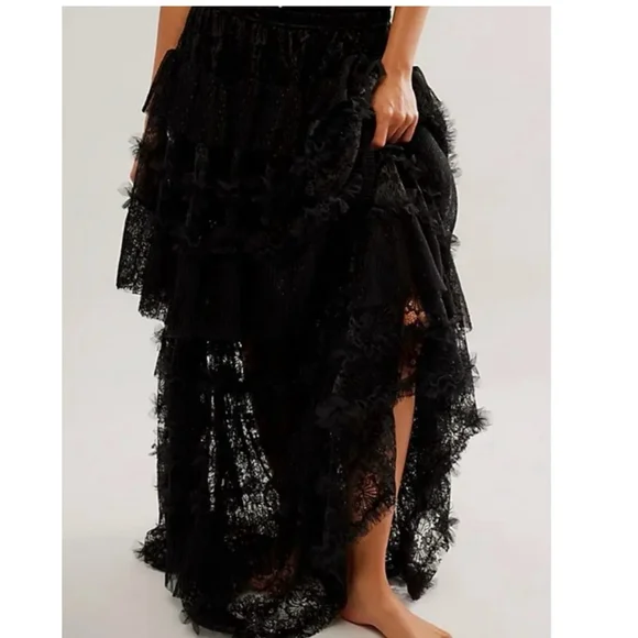Free People Turn It Up Half Slip Maxi Skirt Black Small $168 - Picture 3 of 4